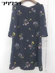 ◇ Noela ノエラ 花柄 フラワー 七分袖 膝丈 ワンピース ネイビー マルチ レディース  【1109280007446】