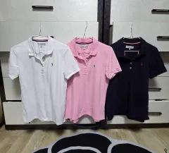 USポロ ASSN 半袖 カラーTシャツ (白/ピンク/ネイビー)