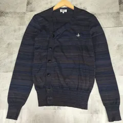 【美品】Vivienne Westwood MAN 変形 アシンメトリー コットン ボーダー カーディガン サイズ44 Sサイズ相当 オーブ刺繍 Vネック ネイビー ブラウン ヴィヴィアンウエストウッドマンのサムネイル