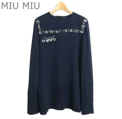 美品 ミュウミュウ MIU MIU ブラウス シャツ ビジュー 装飾 バックボタン クルーネック 長袖 レーヨン ネイビー サイズ40 レディースのサムネイル