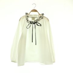 美品 ユナイテッドアローズ フリルブラウス スタンドカラー リボン 白