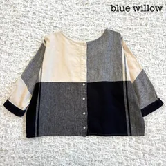blue willow ブルーウィロー コットンリネン ブロックチェック 2way ドルマンブラウス　七分袖