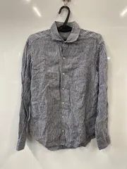 ピD299⚫︎SIMPLICITE Plus⚫︎シンプリシテェ プリュス⚫︎シャツ⚫︎ボタンシャツ⚫︎ストライプ柄⚫︎長袖⚫︎リネン100%⚫︎メンズ⚫︎sizeM⚫︎青×白のサムネイル