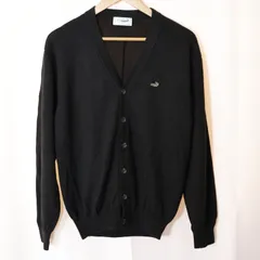 (^w^)b 美品 クロコダイル Vネック カーディガン L 黒 ウール混 メンズ トップス ニット セーター CROCODILE ヤマトインターナショナル 刻印ボタン ハイゲージ ワンポイント ロゴ 古着 ビジネス カジュアル 洗える OM12597WTのサムネイル