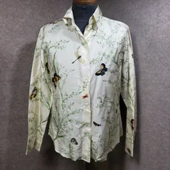 JM THOMPSON 総柄シャツ 蝶柄 植物柄　シルク 長袖シャツ  10　u7437hのサムネイル