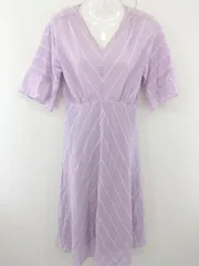 ◇ EMMEL REFINES エメルリファインズ 総柄 七分袖 膝下丈 ワンピース サイズM パープル ホワイト レディース  【中古】 【1204050002949】のサムネイル