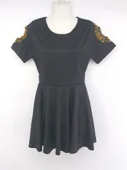 ◇ EVRIS エヴリスヴ 刺繍 デザイン 半袖 ミニ ワンピース サイズF ブラック レディース  【中古】 【1204180004127】のサムネイル