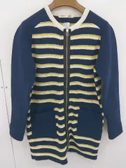 ◇ COMME CA ISM コムサイズム ボーダー ニット 長袖 ブルゾン ジャケット サイズM ネイビー イエロー ホワイト レディース  【中古】 【1204220006937】のサムネイル