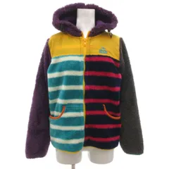 チャムス CHUMS 美品 ジップパーカー ジャケット フリース XS ボーダー柄 短丈 切り替え フード付き ポケット付き マルチカラー /KB ■GY06のサムネイル