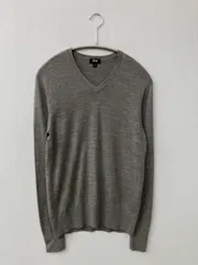 UNIQLO ユニクロ ニット/セーター S グレー ウール・ニット 無地 ミドル丈 長袖 Vネック メンズ