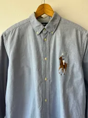 POLO RALPH LAUREN ジュニア ライトブルー デニム BIGポニー 刺繍 コットン 長袖シャツ XL