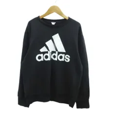 アディダス adidas トレーナー 黒 ブラック オフホワイト ロゴプリント クルーネック 長袖 /HO10 ■ECA004