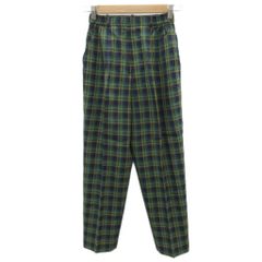タータンチェック 2タック テーパードパンツ 緑 青 L ウール混 金