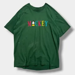 Mickey&co. Disney Vintage Mickey Mouse 90s USA製 シングルステッチ 半袖Tシャツ ミッキー ディズニー キャラクターTシャツ 深緑 One Size 古着