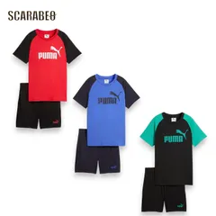 PUMA プーマ ジュニア Tシャツ ハーフパンツ 上下セット 687868 キッズ セットアップ 半袖 ショーツ 吸汗速乾 DRY CELL ビッグロゴ スポーツウェア 2026SS 16 ブルー 140