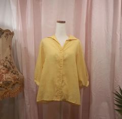 FRANCE製 vintage 古着 クリームイエロー シアー ブラウス シャツ 