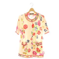 マカ2 レオナール 花柄 長袖カーディガン 肩パッド シルク混 Lサイズ