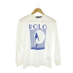 ポロ バイ ラルフローレン Polo by Ralph Lauren Tシャツ XS 白 ホワイト プリントデザイン ラウンドネック 長袖 /CK21 ■ECE003