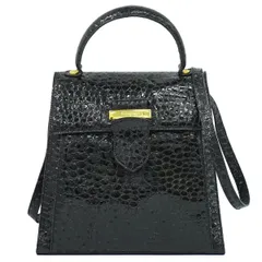 本物 サルヴァトーレ フェラガモ Salvatore Ferragamo クロコダイル型押し パテント レザー 2WAY ショルダーバッグ ハンドバッグ ブラック バッグ 中古・
