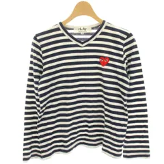 プレイコムデギャルソン PLAY COMME des GARCONS AD2005 Tシャツ カットソー 長袖 ボーダー ハートロゴ S 紺 ネイビー 白 ホワイト /HN ■GY58