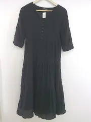 ◇ w closet ダブルクローゼット Vネック 七分袖 膝下丈 ワンピース サイズF ブラック レディース P  【中古】 【1208260013634】のサムネイル