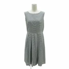 ランバン LANVIN ワンピース クルーネック ノースリーブ ひざ丈 シルク混  ボーダー柄 38 黒 ブラック オフホワイト /HO13 ■ECD001