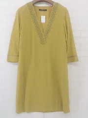◇ VICKY ビッキー スリット糸 刺繍 Vネック 七分袖 ミニ ワンピース サイズ1 イエロー系 レディース P  【中古】 【1208290005111】のサムネイル
