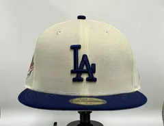 NEW ERA ニューエラ キャップ 59FIFTY LA ドジャ ース ツートン ロゴ 刺繍 汚れあり ライトイエロー ブルー サイズ59.6cm ポリエステル