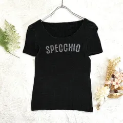 SPECCHIO スペッチオ 半袖 シャトルプリーツ カットソー ロゴ ラインストーン ブラック レディース 40のサムネイル