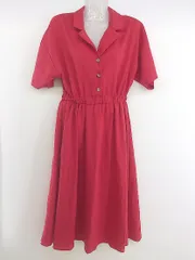 ◇ Auntie Rosa アンティローザ ウエストゴム 開襟 半袖 膝下丈 ワンピース サイズF レッド レディース P  【中古】 【1209160005750】のサムネイル