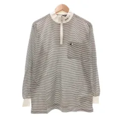 ブラック&ホワイト BLACK&WHITE シャツ M 白 ホワイト 黒 ブラック ボーダー柄 ハーフジップ 長袖 /KRのサムネイル