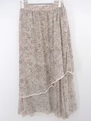 ◇ natural couture 花柄 ウエストゴム アシメ ロング フレア スカート サイズF ピンクベージュ系 レディース P  【中古】 【1210050009833】のサムネイル