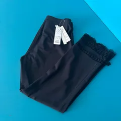 1355 【新品】スーパービューティー レース＆リボン ストレッチ パンツ 黒 40 ブラック　ストレッチのサムネイル