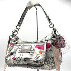 COACH コーチ ポピー シルバー メタリック ワンショルダーバッグ ハート 総柄 Y2K McBling ギャル アーカイブ 2WAY ショルダーバッグ クロスボディ ポップアート ピンク チャーム付き フェアリーグランジ 平成ギャル
