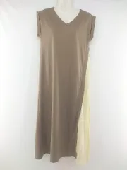 ◇ Roomy's 切り替え 半袖 膝下丈 ワンピース サイズF ブラウン ベージュ レディース P  【中古】 【1210310001553】のサムネイル