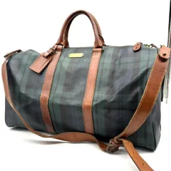 POLO Ralph Lauren ポロラルフローレン ブラックウォッチ PVC レザー 2WAY ボストンバッグ 大容量 旅行バッグ ショルダーバッグ タータンチェック ヴィンテージ グリーン ブラウン メンズ レディース