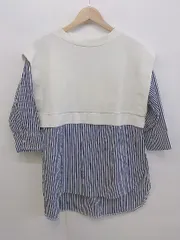 ◇ NATURAL BEAUTY BASIC レイヤード風 ニット 切替 長袖 プルオーバー シャツ サイズM ホワイト系 ネイビー レディース P  【中古】 【1211170009253】