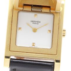 良品 HERMES ロケ 青リザードベルト バングルウォッチ レディース 