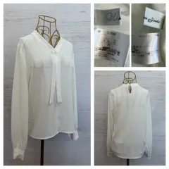 WHITE JOOLA ホワイトジョーラ 【手洗いできる】 パールボウタイデザイン・ジョーゼットボウタイブラウス size 9Rのサムネイル