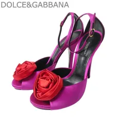 新品同様 ドルチェアンドガッバーナ DOLCE&GABBANA サンダル パンプス フラワー装飾 薔薇 サテン オープントゥ ハイヒール ピンヒール パープル サイズ37 約24cm レディースのサムネイル