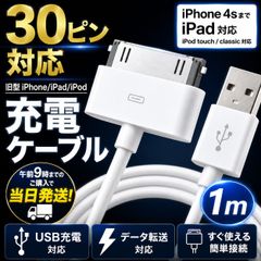 Older iPhone 30-pin Charging Cable, Compatible with iPhone 4s, iPad 2, iPad 3, iPod touch, USB, Sync, Data Transfer, 1m, White, Dock Connector