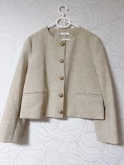 新品未使用 SANDRO ノーカラーチェックジャケット ゴールドボタン 新品未使用 SANDRO ノーカラーチェックジャケット ゴールドボタン