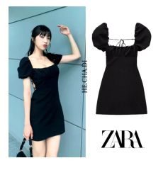 【ZARA】完売品XS リボンディテールショートワンピース タイリボン ブラック ZARA】完売品XS リボンディテールショートワンピース タイリボン