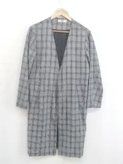 ◇ OZOC オゾック チェック ノーカラー 長袖 ロング コート サイズ38 グレー ブラック ホワイト レディース P  【中古】 【1212150005173】のサムネイル