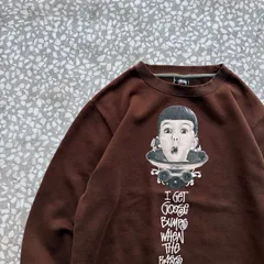 STUSSY / 00's Kids photo sweat sizeL オールドステューシー　キッズフォト　スウェット　スピーカー　拡声器　ストリート　トレーナー　ブラウン　ショーンフォント　sk8 当時もの