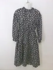 ◇ w closet ダブルクローゼット 花柄 ギャザー 長袖 ロング ワンピース サイズF ブラック ホワイト系 マルチ レディース P  【1212270006050】のサムネイル