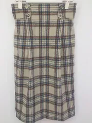 ◇ mysty woman ミスティウーマン バックジップ チェック 膝下丈 ナロー スカート サイズF ベージュ レディース P  【1212290002803】のサムネイル