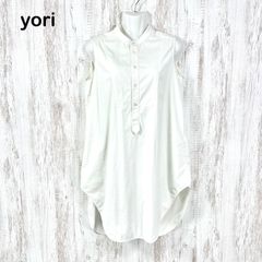 yori 美品 丸襟エアリーコットンブレンドノースリーブロングブラウス