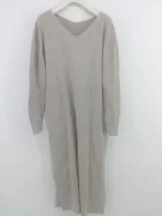 ◇ F by ROSSO Vネック コットンニット サイドスリット 長袖 膝下丈 ワンピース サイズF グレージュ系 レディース P  【1301160018591】のサムネイル