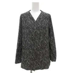 ユナイテッドアローズ UNITED ARROWS closet story ラインプリント Vネック ブラウス シャツ 長袖 総柄 グレー 白 ホワイト 6911-699-0387 /GV ■GY43